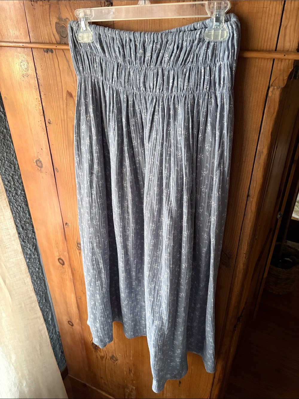 Smocked Light Blue Maxi Skirt with Subtle Pattern